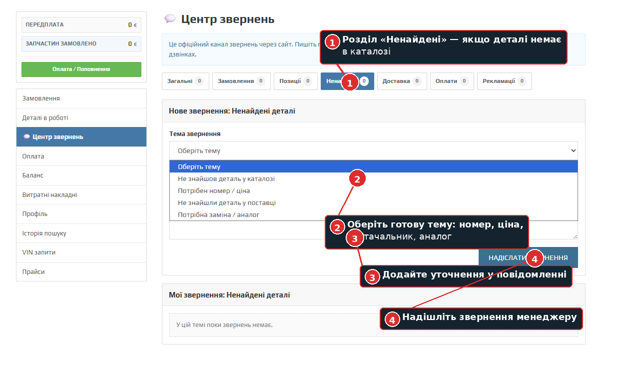 Звернення по ненайдених деталях